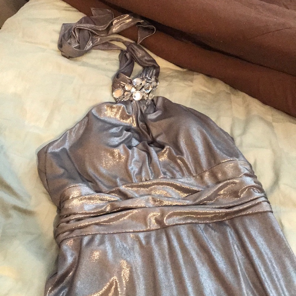 Long silver fitted dress